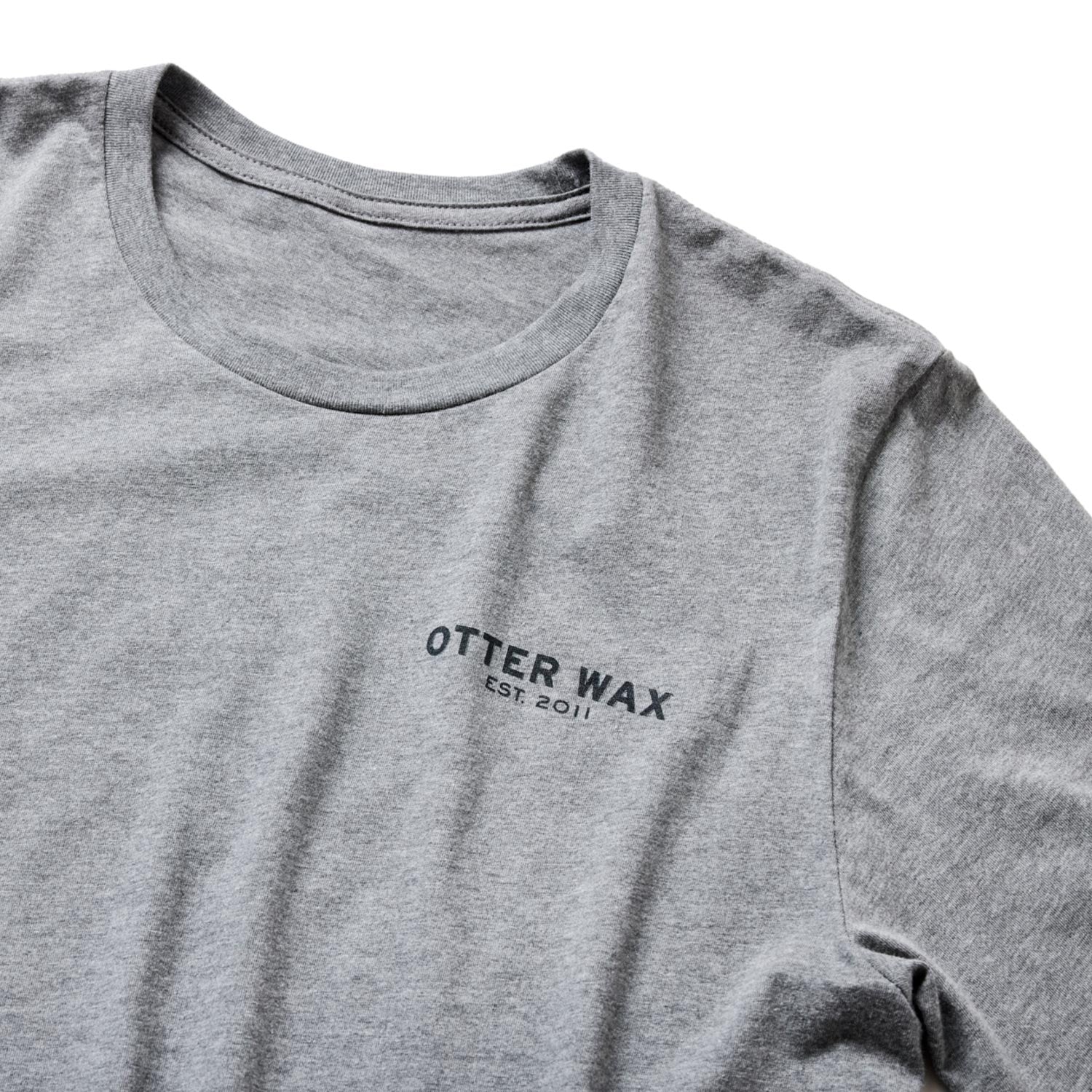 Gray t-shirt with 'Otter Wax' logo on a white background