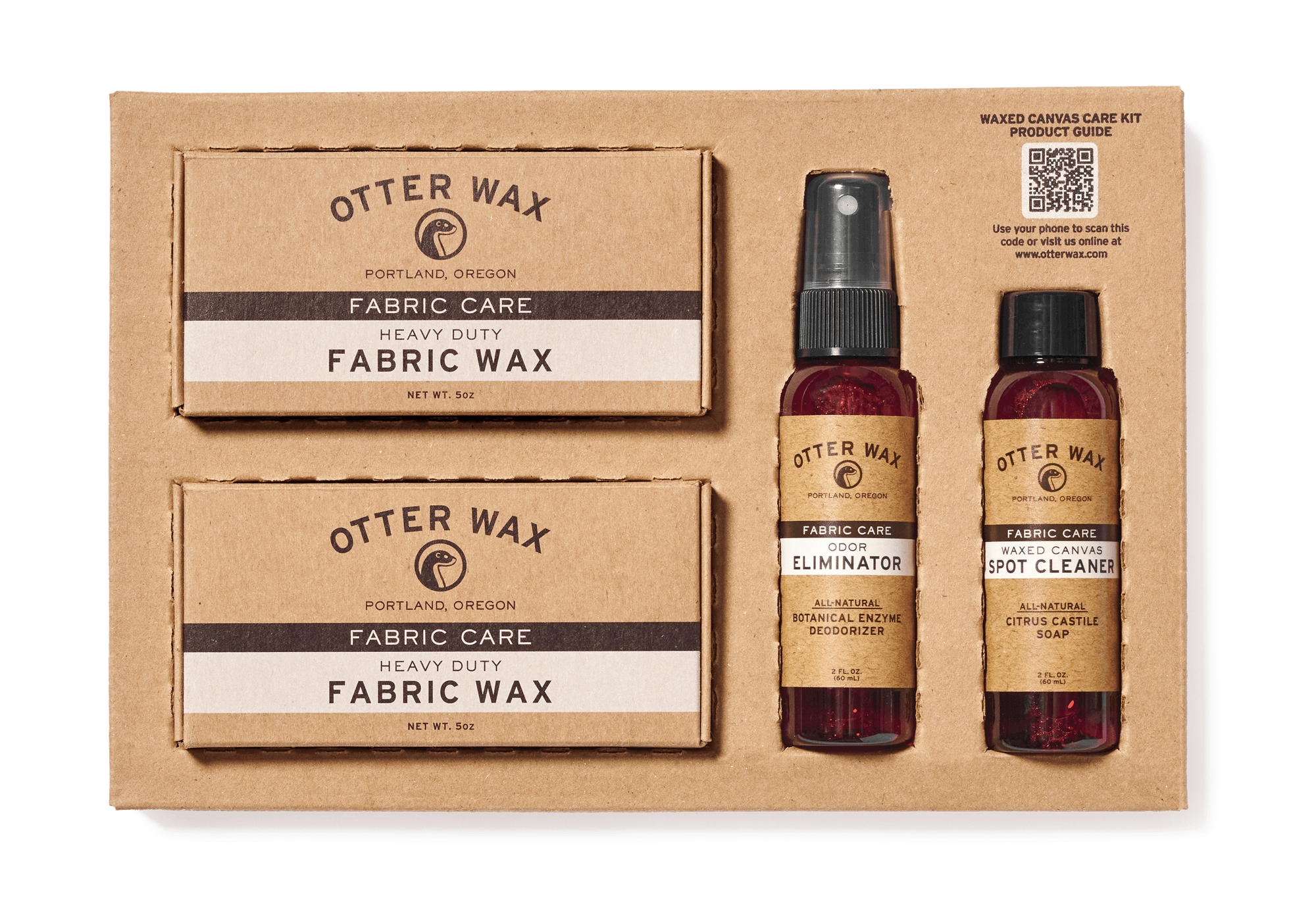 Otter Wax Waxed Canvas Care Kit including two Heavy Duty Fabric Wax bars, Odor Eliminator spray, and Citrus Castile Spot Cleaner, Portland Oregon