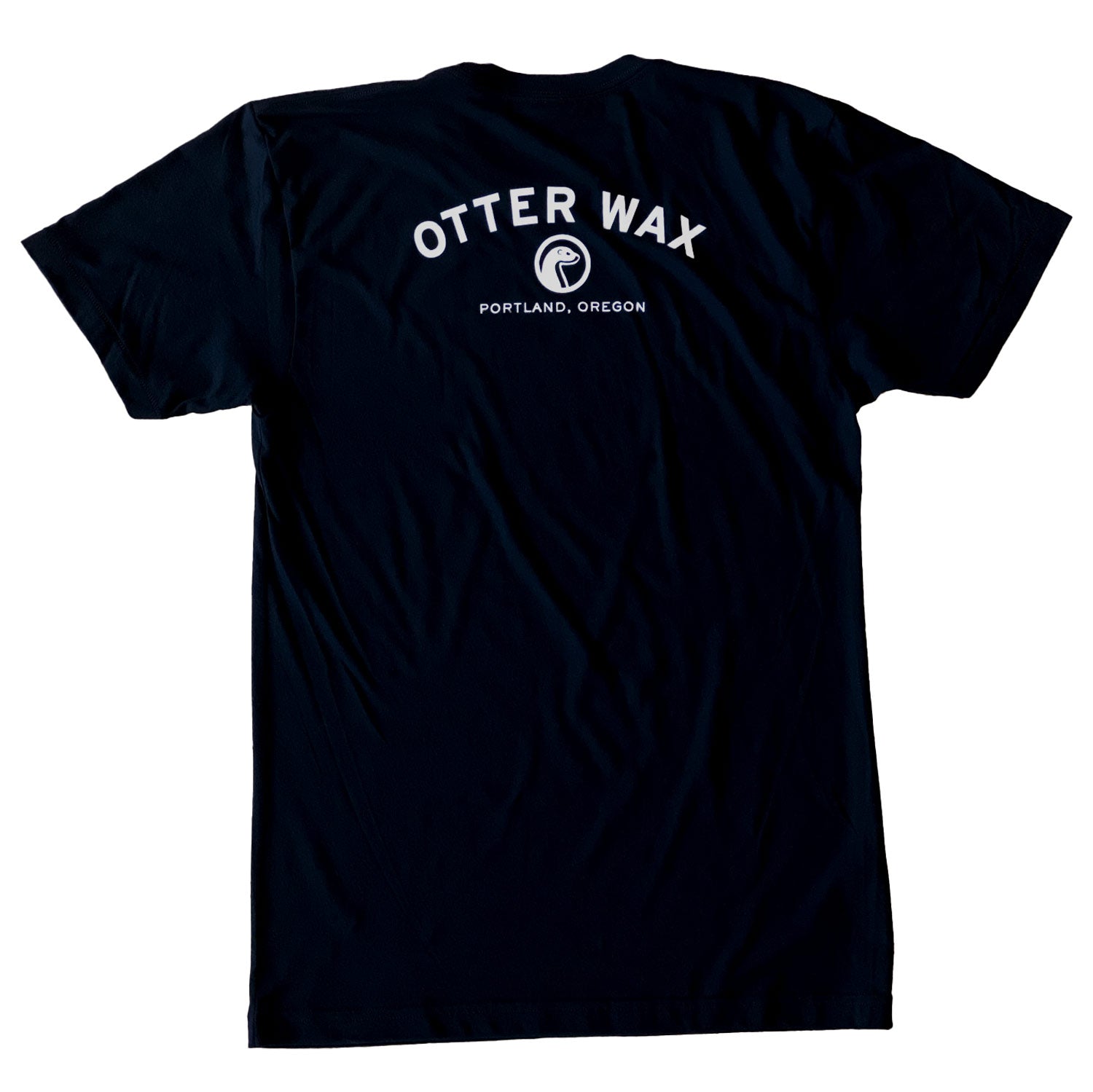 Otter Wax Fitted Cotton Unisex T-Shirt With Black Print Logo Front And Back In Black Fabric With White Screenprint Color Made In The USA