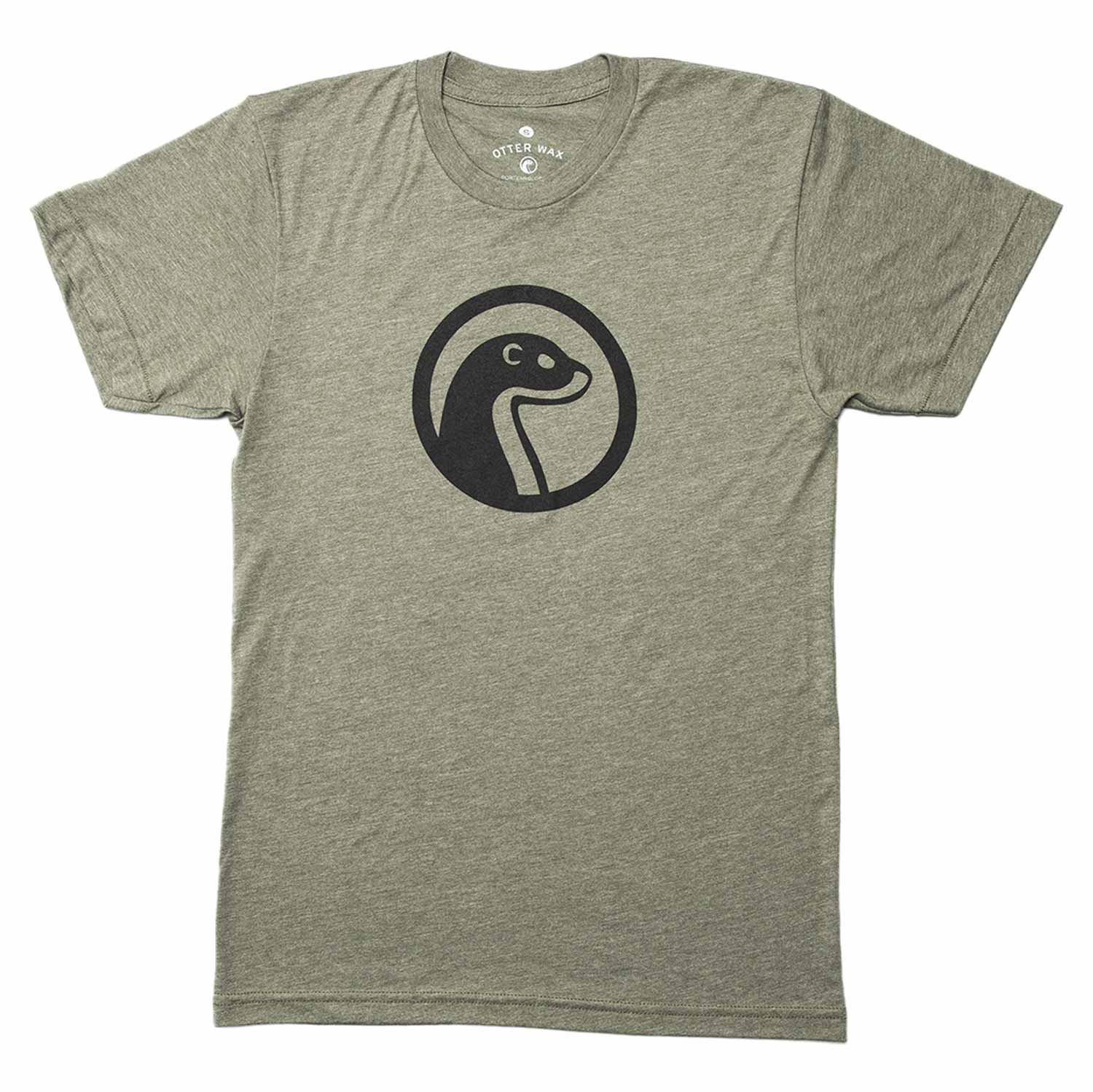 Otter Wax Fitted Cotton Unisex T-Shirt With Black Print Logo Front And Back In Heather Forest Lieutenant Green Color Made In The USA