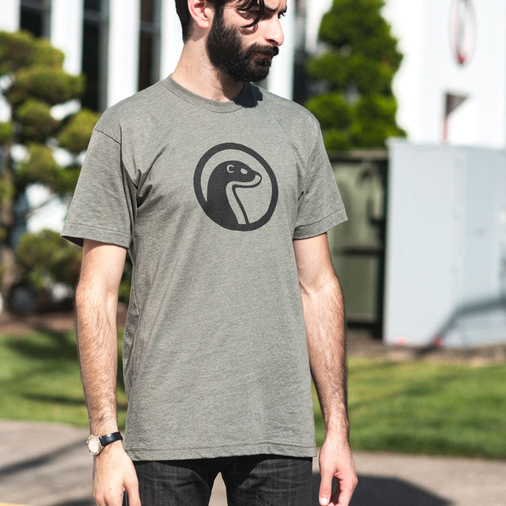 Otter Wax Fitted Cotton Unisex T-Shirt With Black Print Logo Front And Back In Heather Forest Lieutenant Green Color Made In The USA