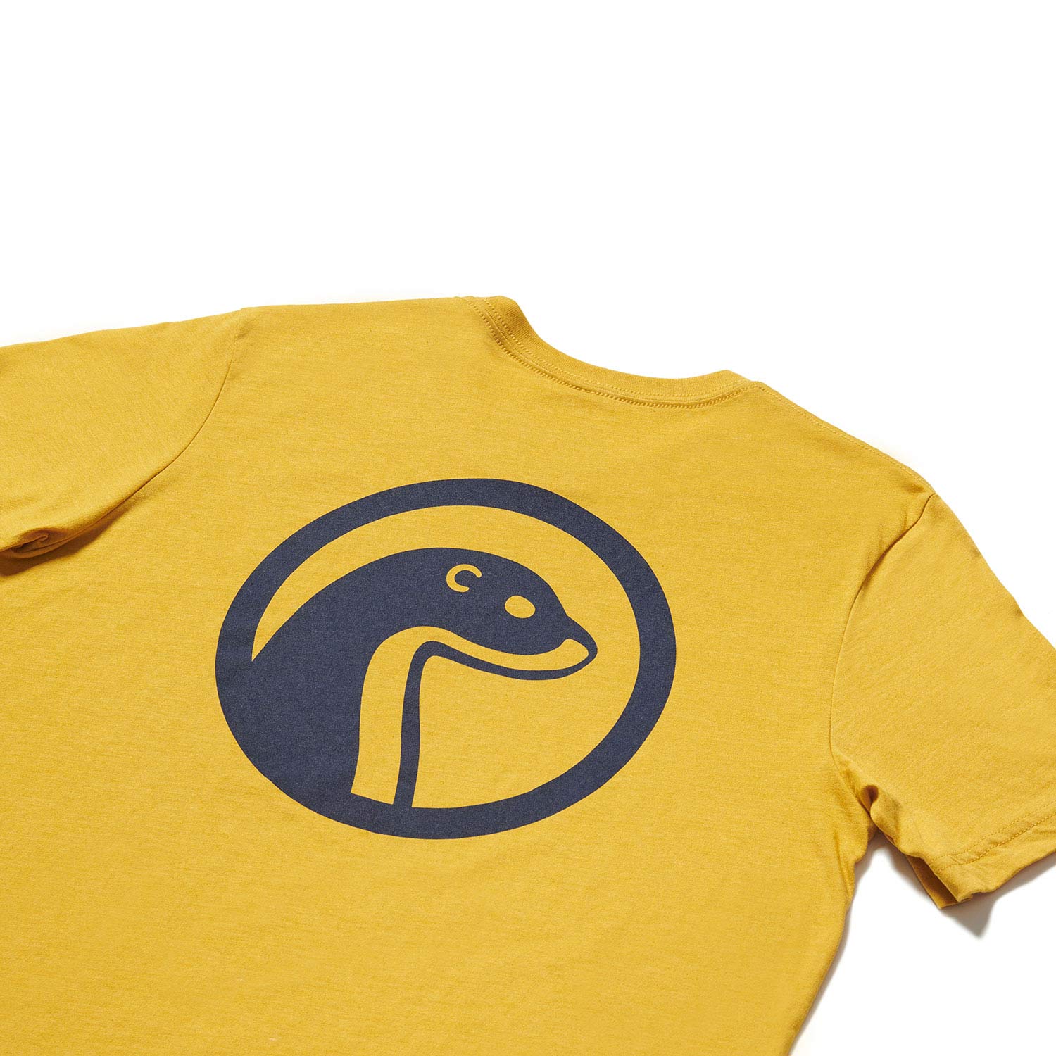 Otter Wax Made In The USA Logo T-Shirt In Mustard Yellow Cotton Fabric And Navy Blue Screenprint