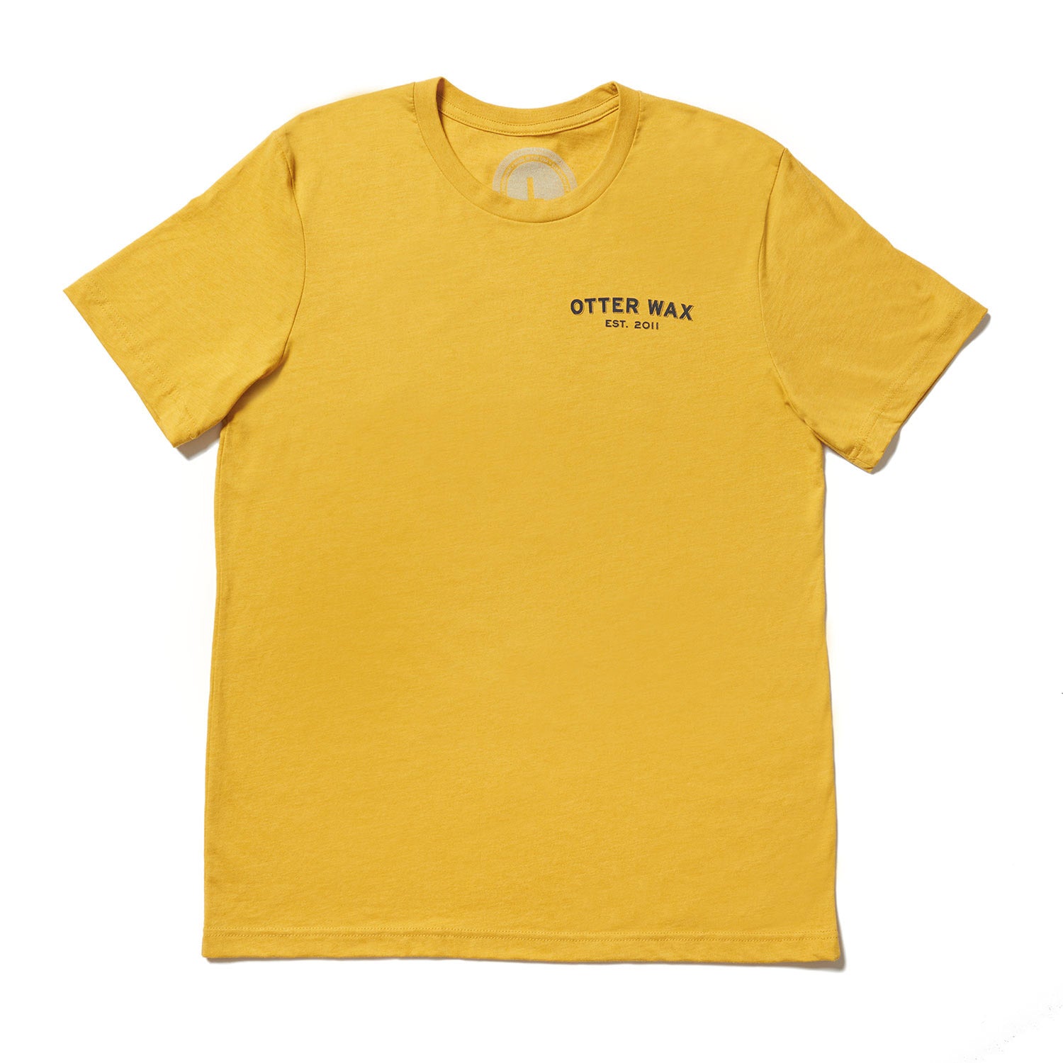 Otter Wax Made In The USA Logo T-Shirt In Mustard Yellow Cotton Fabric And Navy Blue Screenprint