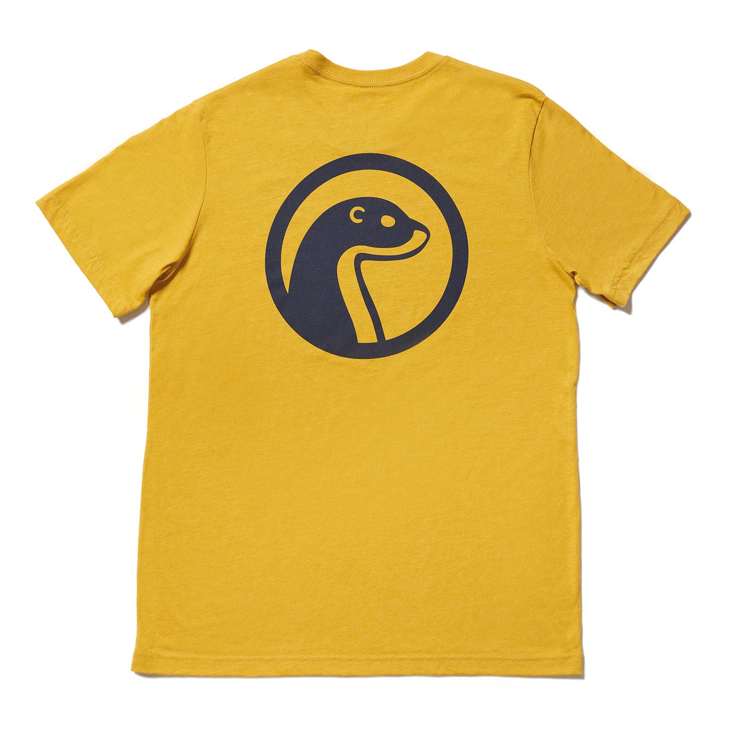Otter Wax Made In The USA Logo T-Shirt In Mustard Yellow Cotton Fabric And Navy Blue Screenprint